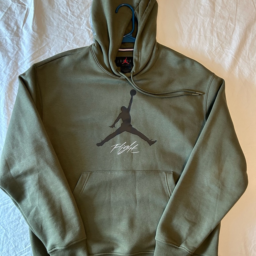 Jordan Olive Hoodie with Red Logo